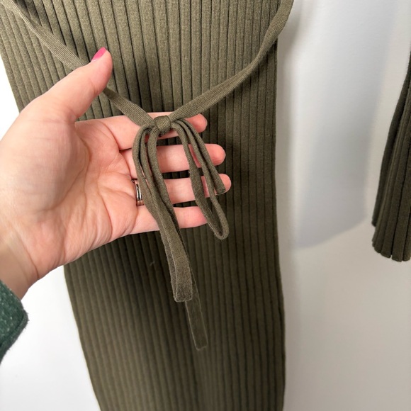Quince Cotton Cashmere Ribbed Long Sleeve Crew Midi Dress in Olive - Picture 5 of 9